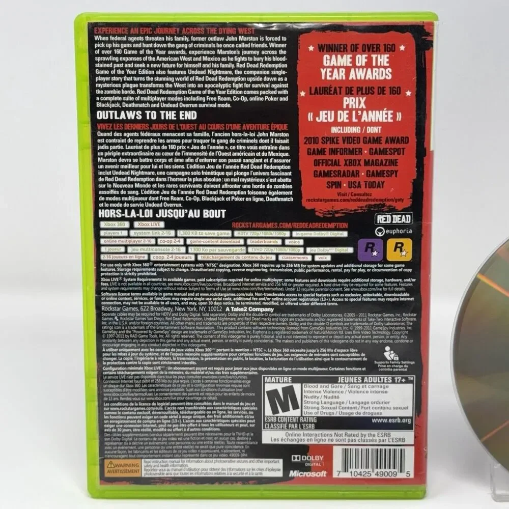 Red Dead Redemption Game of the Year Xbox 360 No Manual Refurbished Tested